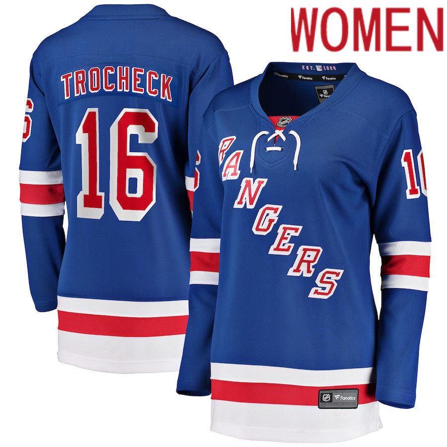 Women New York Rangers 16 Vincent Trocheck Fanatics Branded Blue Home Breakaway Player NHL Jersey